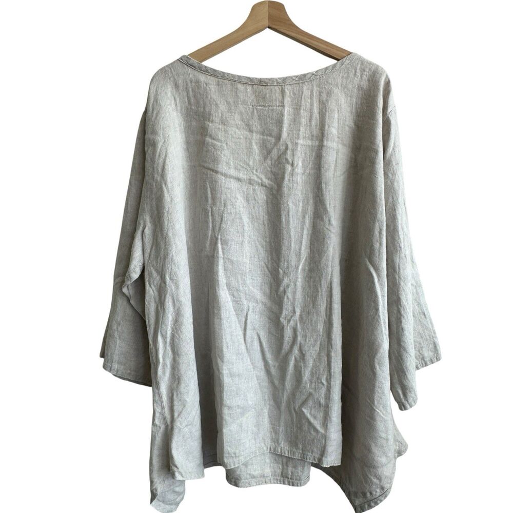 Hearts Desire By Mary Grace Tunic 1X  Linen Beige Lagenlook Asymmetrical Pockets - Picture 2 of 8